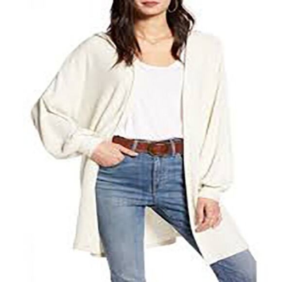 Treasure & Bond Open Front Cardigan Sweater Ribbed Cozy Beige Oatmeal Medium NEW - Picture 1 of 7